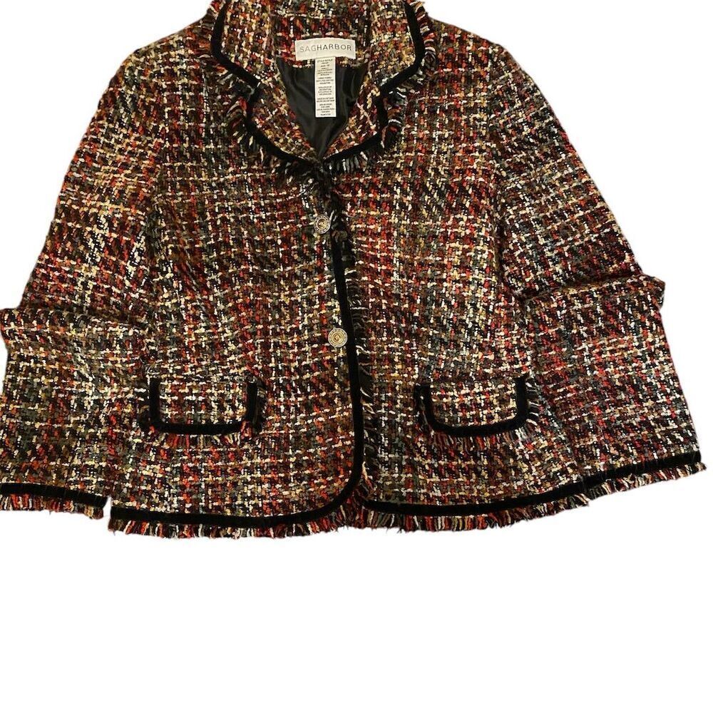 Sag Harbor Women's Tweed Blazer Jacket Size 12 Multicolor Business